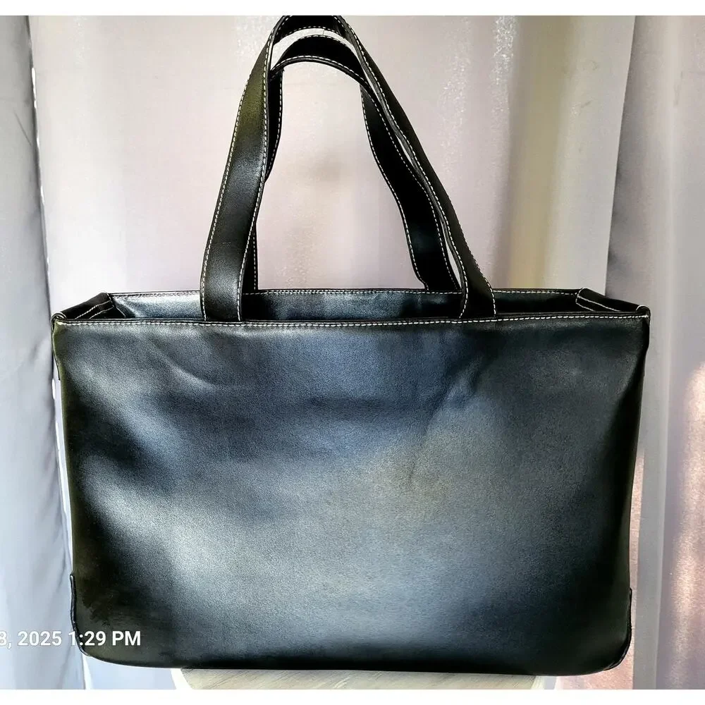 Real Leather Tote Briefcase Laptop Bag Women Black
